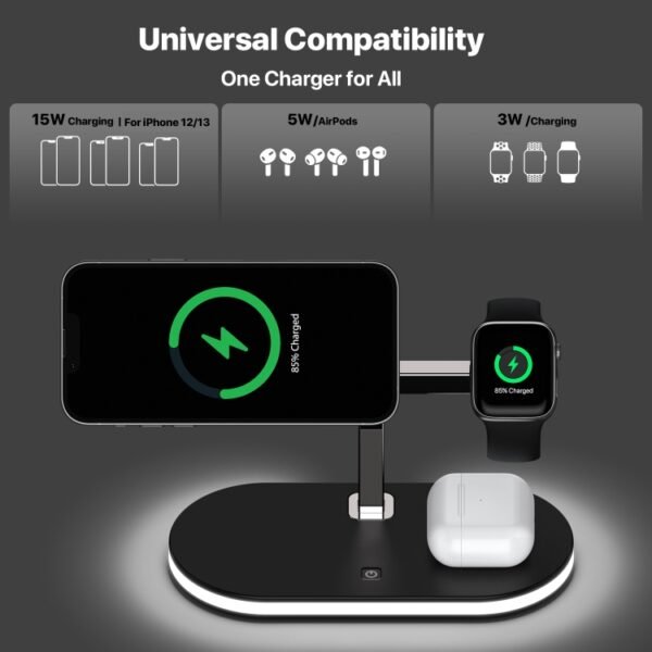 UD23 15W 3 In 1 Desktop Aluminum Alloy Wireless Charger, For Smartphone&iWatch&AirPods, UD23 - Image 4