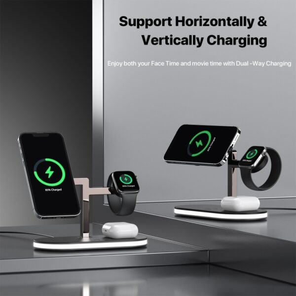 UD23 15W 3 In 1 Desktop Aluminum Alloy Wireless Charger, For Smartphone&iWatch&AirPods, UD23 - Image 5