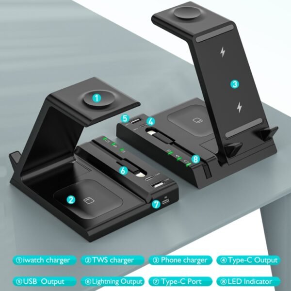 Z252 6-In-1 Wireless Charging Stand Dock With USB-C/Type-C Port & 8 Pin Charge Cable - Image 5