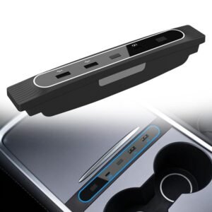 For Tesla Model 3/Y Car USB Hub Docking Station With Digital Display Ambient Light, T2