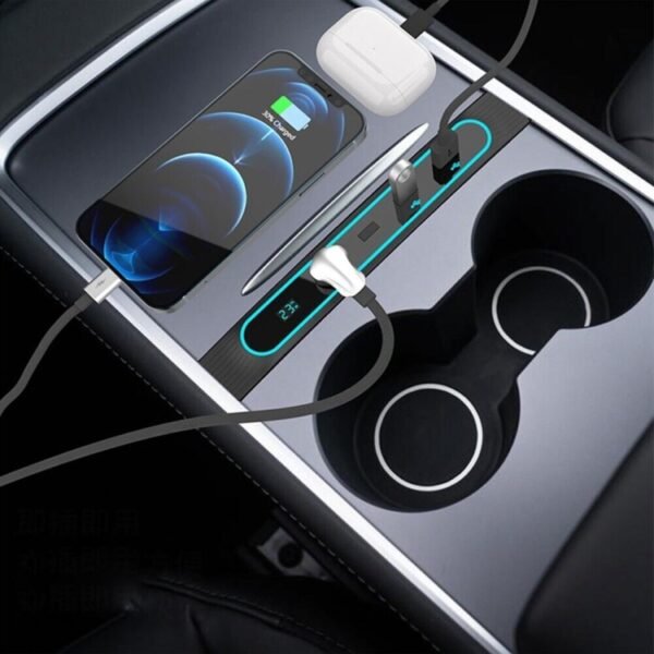 For Tesla Model 3/Y Car USB Hub Docking Station With Digital Display Ambient Light, T2 - Image 6
