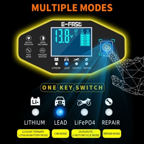 E-FAST Car Battery Charging LED Current Voltage Power Display Charger, EU Plug, US Plug, UK Plug, AU Plug, JPN Plug - Image 10
