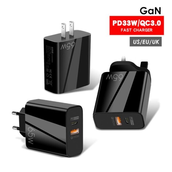 A502 65W USB-C/Type-C+USB Dual Port GaN Charger QC3.0 Laptop Universal Charger, EU Plug Black, EU Plug White, US Plug Black, US Plug White, UK Plug Black, UK Plug White - Image 8