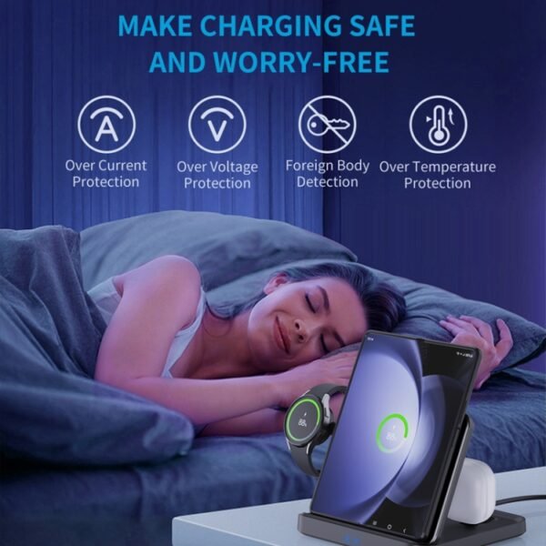 3 In 1 Wireless Charger For Samsung Galaxy Z Fold Mobile Phone Earphones & Smart Watches, F16A - Image 7