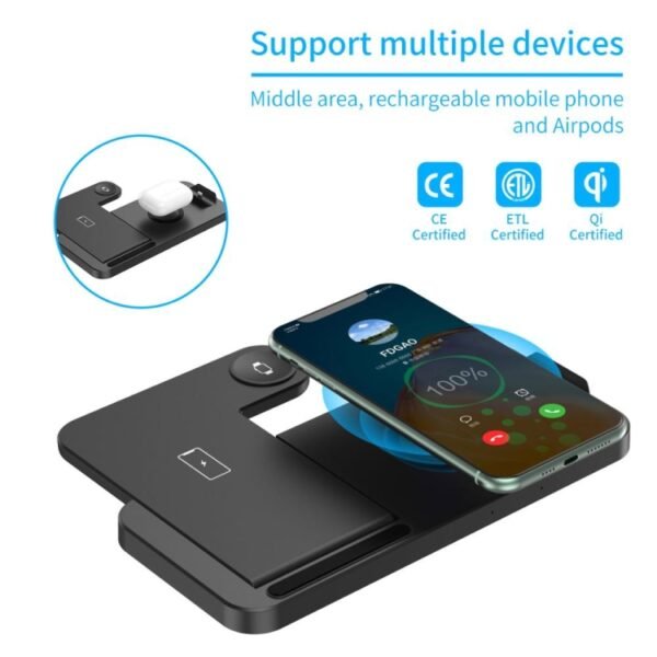 4-in-1 Foldable Desktop Mobile Phone Watch Earphones Wireless Charger, W33 - Image 6