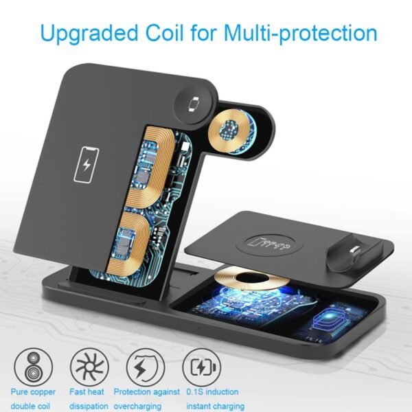 4-in-1 Foldable Desktop Mobile Phone Watch Earphones Wireless Charger, W33 - Image 7