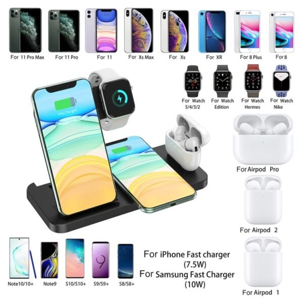 4-in-1 Foldable Desktop Mobile Phone Watch Earphones Wireless Charger, W33 - Image 10