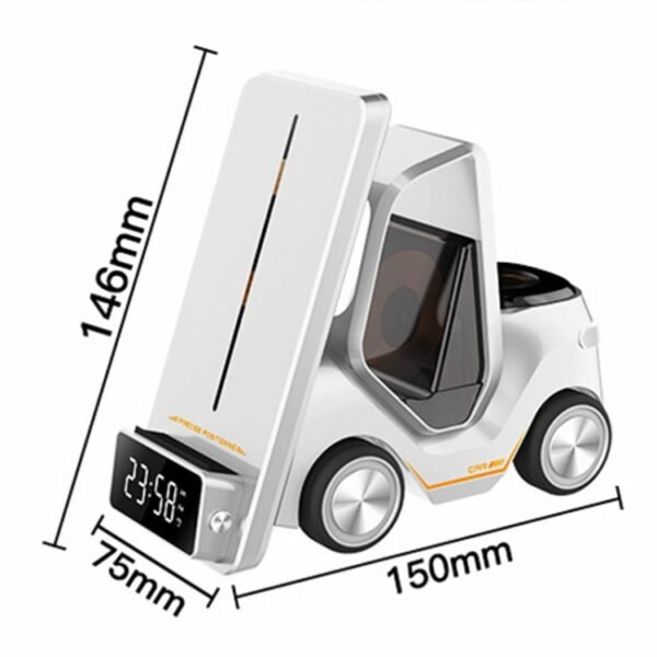 T20 5-in-1 Car-shaped Desktop Alarm Clock Wireless Charger with Atmosphere Light, White, Gray, Yellow, Orange - Image 3