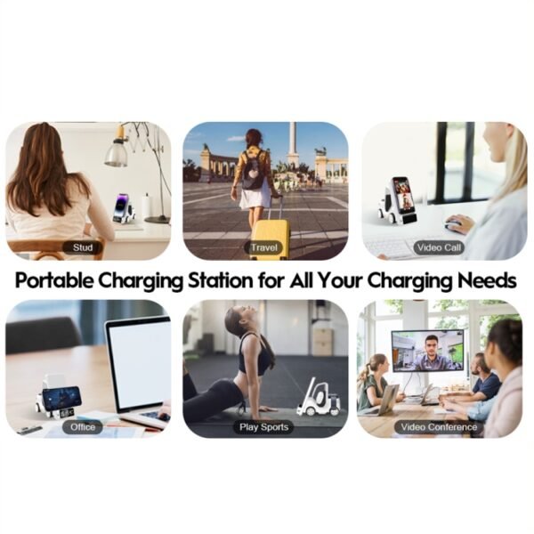 T20 5-in-1 Car-shaped Desktop Alarm Clock Wireless Charger with Atmosphere Light, White, Gray, Yellow, Orange - Image 5