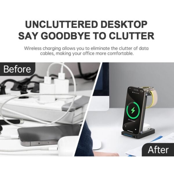 S90-3 3-in-1 Magnetic Folding Wireless Charger Phone Earphone Watch Fast Charging Stand - Image 3