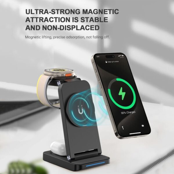 S90-3 3-in-1 Magnetic Folding Wireless Charger Phone Earphone Watch Fast Charging Stand - Image 6