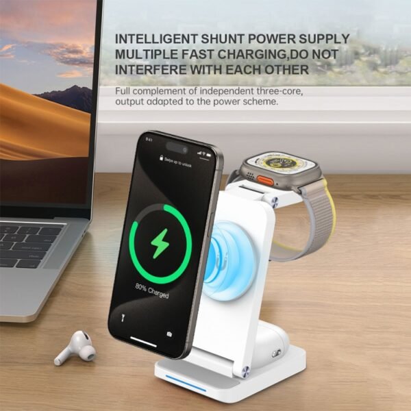 S90-3 3-in-1 Magnetic Folding Wireless Charger Phone Earphone Watch Fast Charging Stand - Image 7