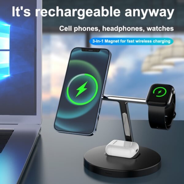 D10 3-In-1 15W Magnetic Mobile Phone Earphone Watch Wireless Fast Charger - Image 9