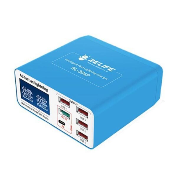 RELIFE RL-304P 6 Port Smart Digital Display Fast Charger Mobile Phone PD3.0+QC3.0 USB Charging Pile, US Plug, EU Plug