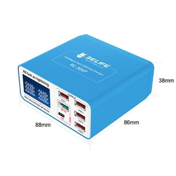 RELIFE RL-304P 6 Port Smart Digital Display Fast Charger Mobile Phone PD3.0+QC3.0 USB Charging Pile, US Plug, EU Plug - Image 2