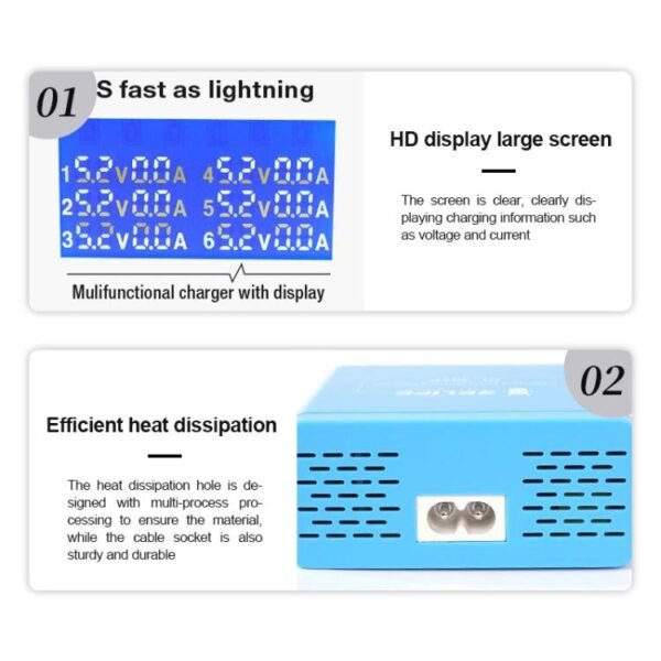 RELIFE RL-304P 6 Port Smart Digital Display Fast Charger Mobile Phone PD3.0+QC3.0 USB Charging Pile, US Plug, EU Plug - Image 6
