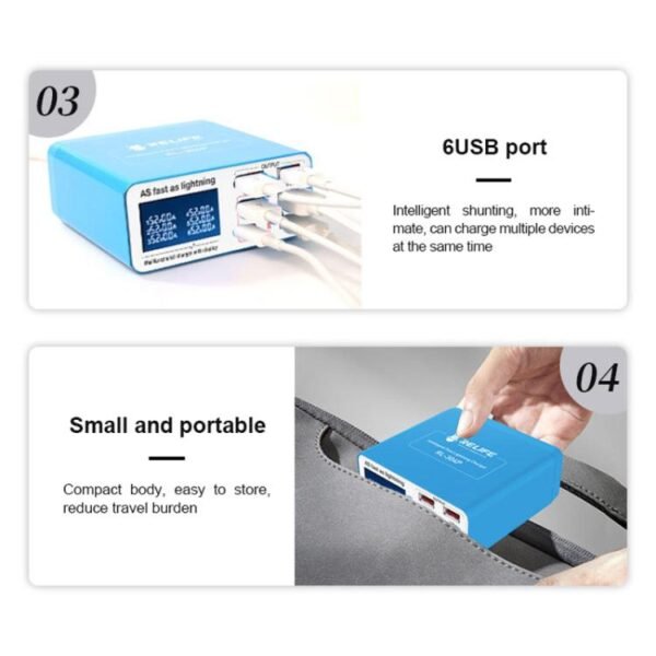 RELIFE RL-304P 6 Port Smart Digital Display Fast Charger Mobile Phone PD3.0+QC3.0 USB Charging Pile, US Plug, EU Plug - Image 7