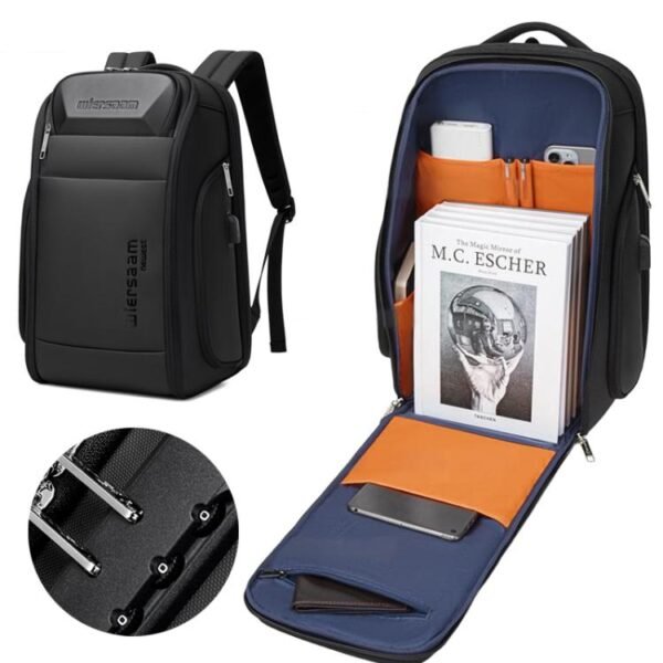 Wiersaam Men Waterproof Anti-Theft Business Backpack Travel Laptop Bag With USB Charging Port & Password Lock, Large, Middle, Small - Image 2