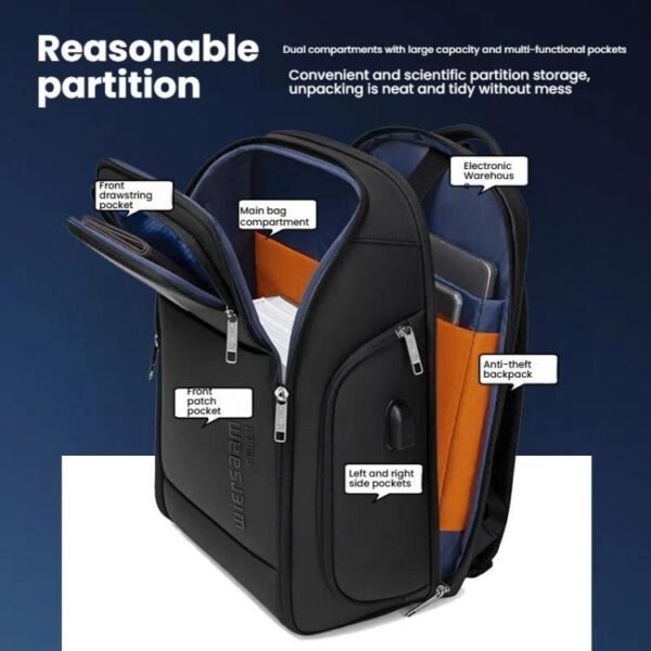 Wiersaam Men Waterproof Anti-Theft Business Backpack Travel Laptop Bag With USB Charging Port & Password Lock, Large, Middle, Small - Image 4