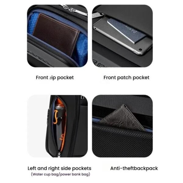 Wiersaam Men Waterproof Anti-Theft Business Backpack Travel Laptop Bag With USB Charging Port & Password Lock, Large, Middle, Small - Image 5