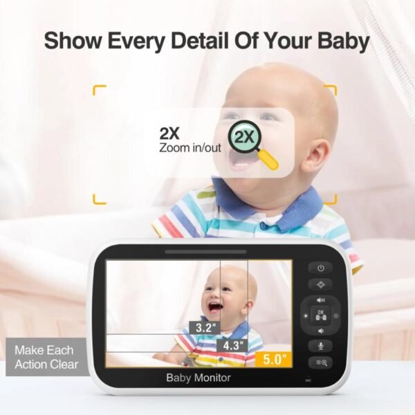 5 inch LCD Screen Auto Night Vision Baby Monitor, US Plug, EU Plug, UK Plug, AU Plug - Image 3