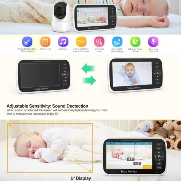 5 inch LCD Screen Auto Night Vision Baby Monitor, US Plug, EU Plug, UK Plug, AU Plug - Image 8