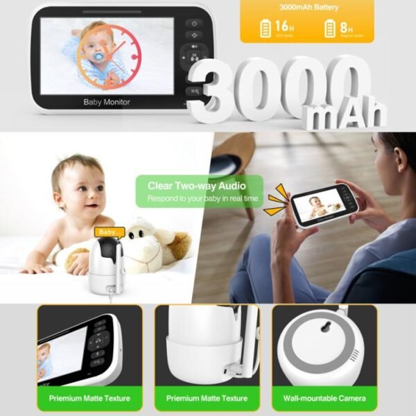 5 inch LCD Screen Auto Night Vision Baby Monitor, US Plug, EU Plug, UK Plug, AU Plug - Image 9