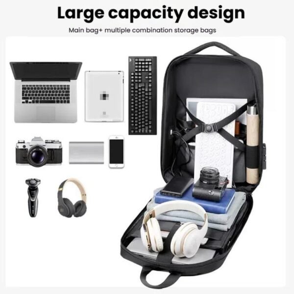 17.3-18 Inch Hard Shell Laptop Backpack with USB+Type-C Charging Ports Unisex Anti-Theft  Business Travel Bag, Gray, Blue, Black, Airbag Black, Airbag Gray, Airbag Blue - Image 4