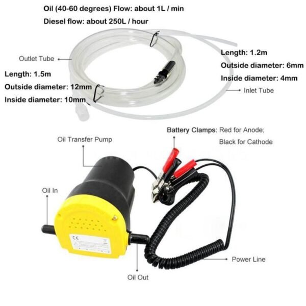 24V 60W Oil / Crude oil Fluid Sump Extractor Scavenge Exchange Transfer Pump Suction Transfer Pump + Tubes for Auto Car Boat Mot - Image 5