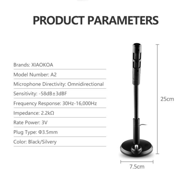 USB Condenser Microphone with Cable for Computer PC Desktop Laptop Notebook Cable Recording Gaming Podcasting, Black - Image 7