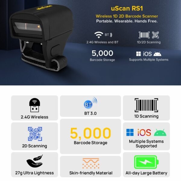 Ulefone uScan RS1 Mini Wireless Bluetooth Ring Scanner, Ulefone uScan RS1 - Image 6