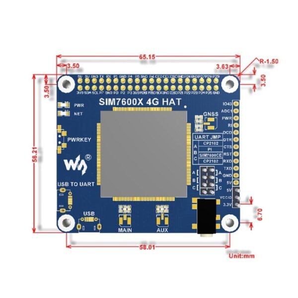 Waveshare 4G / 3G / 2G / GSM / GPRS / GNSS HAT for Raspberry Pi, LTE CAT4, for China - Image 4