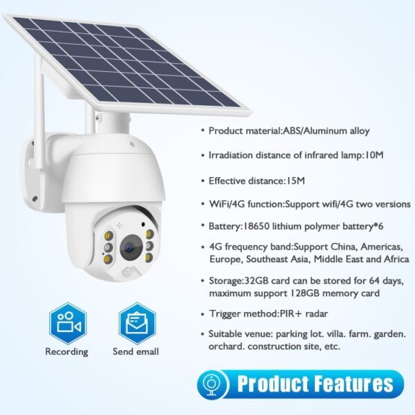 T16 1080P Full HD Solar Powered WiFi Camera, Support PIR Alarm, Night Vision, Two Way Audio, TF Card - Image 10
