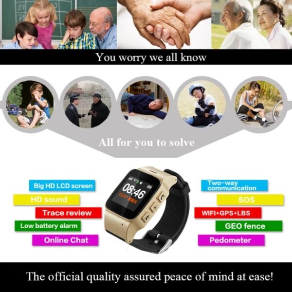 D99+ 1.22 inch HD LCD Screen GPS Smartwatch for the Elder Waterproof, Support GPS + LBS + WiFi Positioning / Two-way Dialing / Voice Monitoring / One-key First-aid / Wrist off Alarm / Safety Fence, D99+ Rose Gold - Image 5