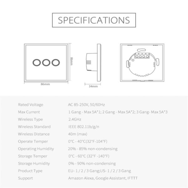 NEO NAS-SC03W Wireless WiFi EU Smart Light Control Switch 3Gang - Image 14