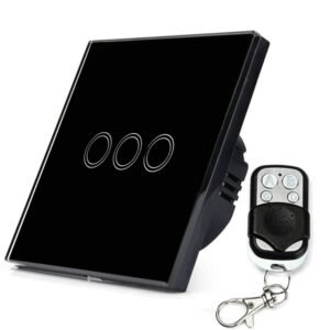 86mm 3 Gang Tempered Glass Panel Wall Switch Smart Home Light Touch Switch with RF433 Remote Controller, AC 110V-240V, 86mm 3 Gang/Black