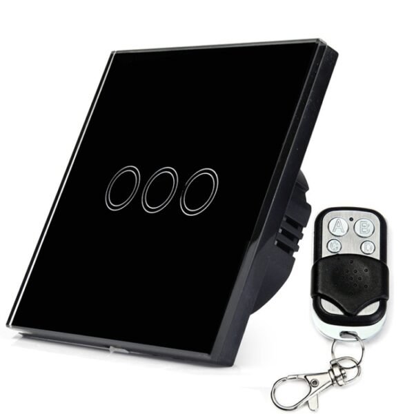 86mm 3 Gang Tempered Glass Panel Wall Switch Smart Home Light Touch Switch with RF433 Remote Controller, AC 110V-240V, 86mm 3 Gang/Black