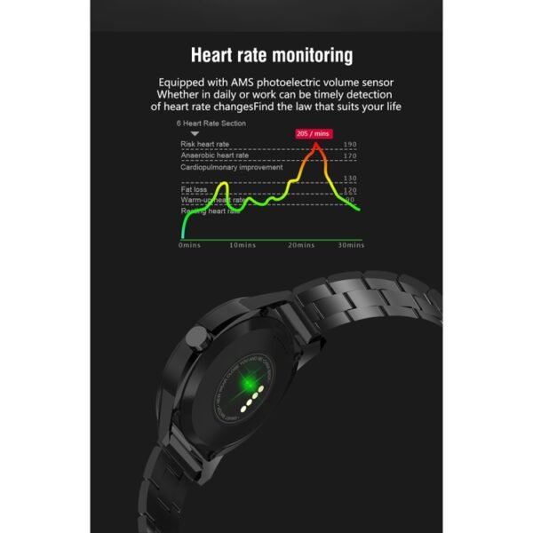 N6 Smart Watch 1.3 inch TFT Screen MTK2502C Bluetooth4.0, Stainless Steel Watch Band, Support Heart Rate Monitor & Pedometer & Sleep Monitor & Sedentary Reminder, Stainless Steel Watch Strap/Black, Stainless Steel Watch Strap/Silver - Image 6