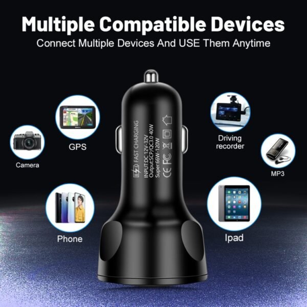 66W 4 in 1 Digital Display Fast Charging Car Charger with Voltmeter, 66W - Image 7