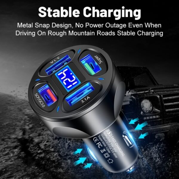 66W 4 in 1 Digital Display Fast Charging Car Charger with Voltmeter, 66W - Image 8
