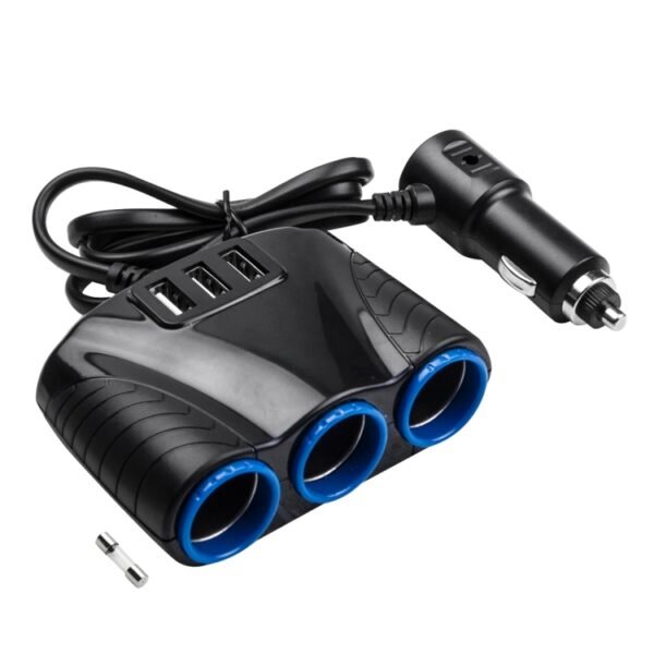 12-24V 3.1A 3 USB Ports & 3 Car Cigarette Lighter Sockets Car Charger - Image 2