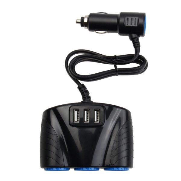 12-24V 3.1A 3 USB Ports & 3 Car Cigarette Lighter Sockets Car Charger - Image 3