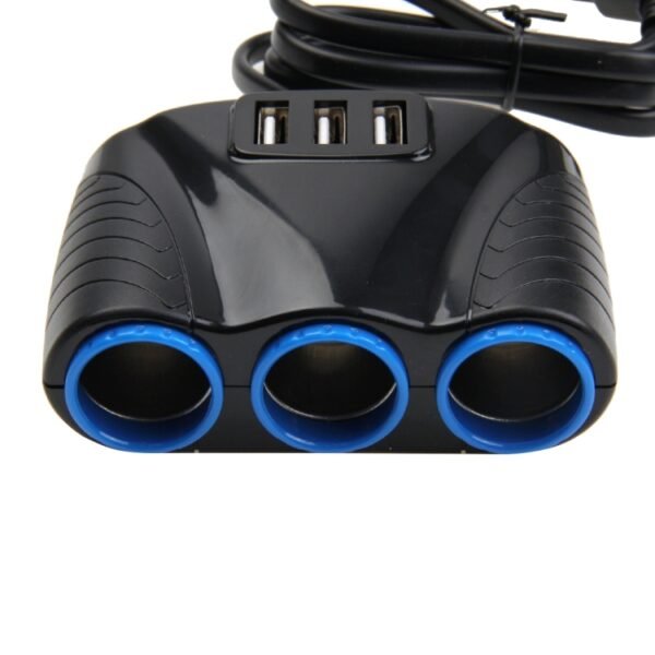 12-24V 3.1A 3 USB Ports & 3 Car Cigarette Lighter Sockets Car Charger - Image 4
