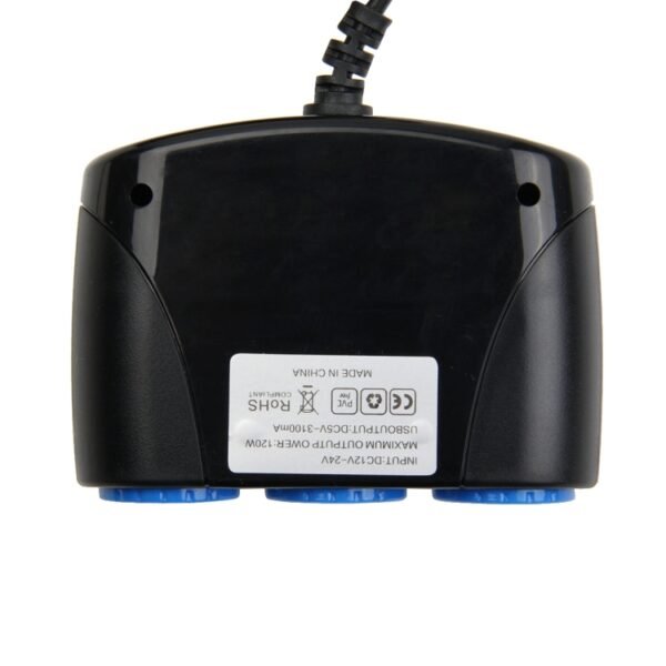 12-24V 3.1A 3 USB Ports & 3 Car Cigarette Lighter Sockets Car Charger - Image 5