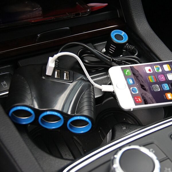 12-24V 3.1A 3 USB Ports & 3 Car Cigarette Lighter Sockets Car Charger - Image 9