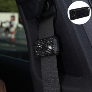 Car Seat Belts Crystal Clip Fixer Tightening Regulator, Crystal Black
