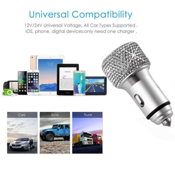 Car Diamond Aluminium Alloy QC3.0 Dual USB Quick Charger, QC3.0 - Image 8