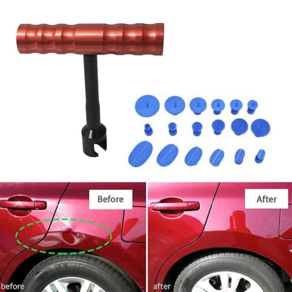 19 in 1 Auto Repair Body Tool Kit Paintless Dent Repair Hail Removal Small Red T Bar Slide Hammer Dent Repair Tool Kit - Image 5