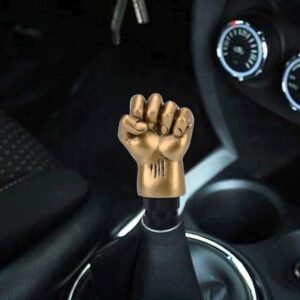 Universal Fist Shape Aluminum Manual or Automatic Gear Shift Knob Compatible with Three Rubber Covers Fit for All Car, Gold