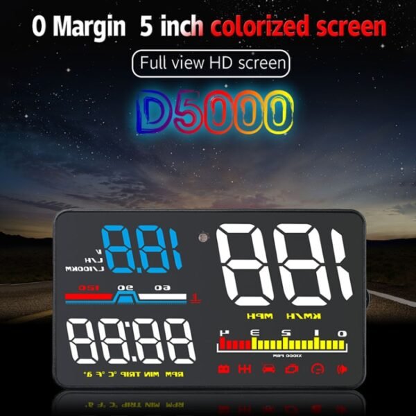 D5000 OBD2 5 inch Vehicle-mounted Head Up Display Security System, Support Car Speed / Engine Revolving Speed Display / Water Temperature / Battery Voltage / Detection and Elimination Fault Code - Image 2